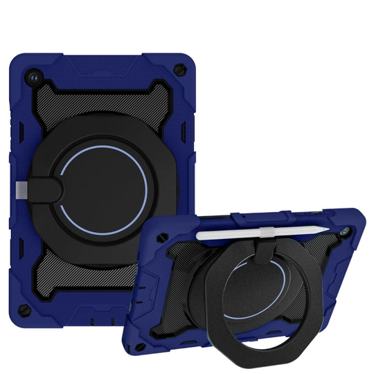 For Samsung Galaxy Tab A11+ / A9+ Armor Portable Rotating Ring Holder Silicone Tablet Case(Navy Blue)