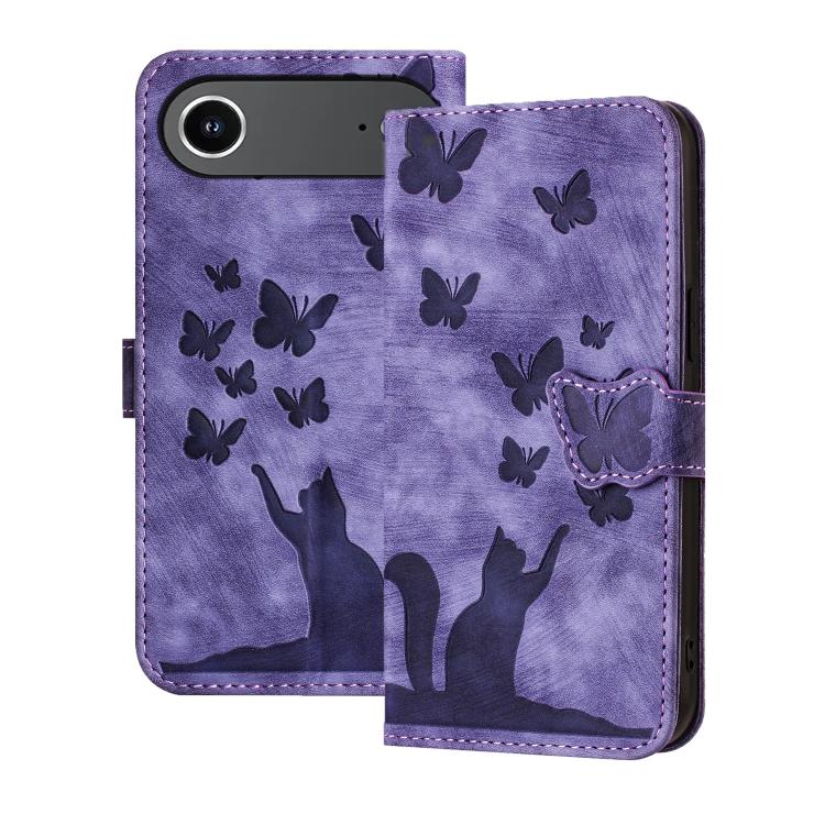 For iPhone Air Butterfly Cat Embossing Flip Leather Phone Case(Purple) - iPhone Air Cases by buy2fix | Online Shopping UK | buy2fix