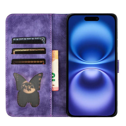 For iPhone Air Butterfly Cat Embossing Flip Leather Phone Case(Purple) - iPhone Air Cases by buy2fix | Online Shopping UK | buy2fix