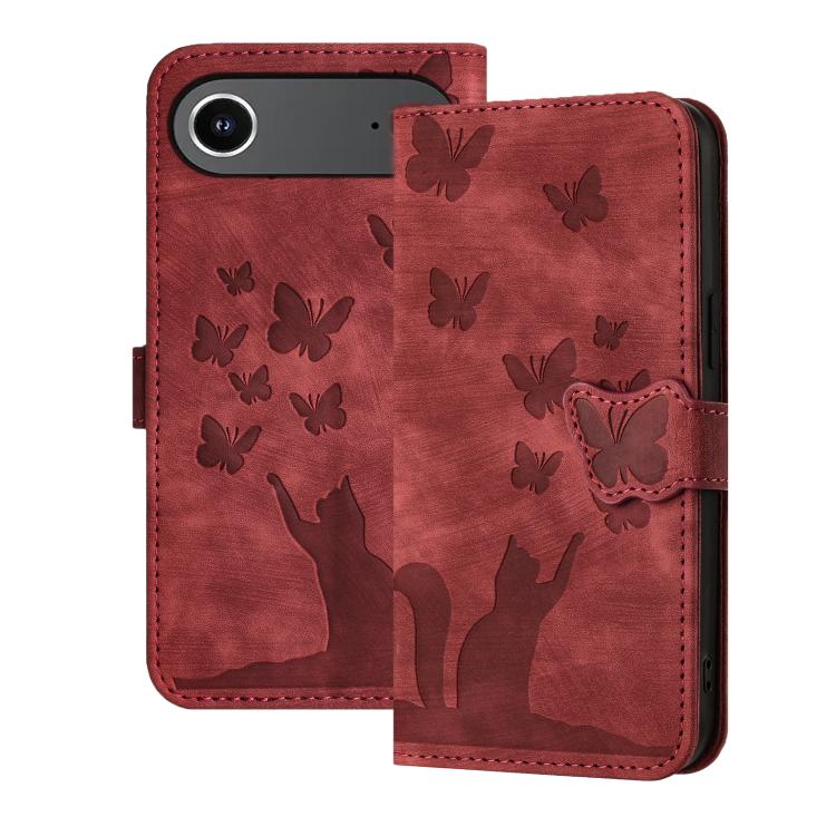 For iPhone Air Butterfly Cat Embossing Flip Leather Phone Case(Red) - iPhone Air Cases by buy2fix | Online Shopping UK | buy2fix