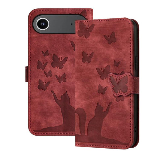 For iPhone Air Butterfly Cat Embossing Flip Leather Phone Case(Red) - iPhone Air Cases by buy2fix | Online Shopping UK | buy2fix