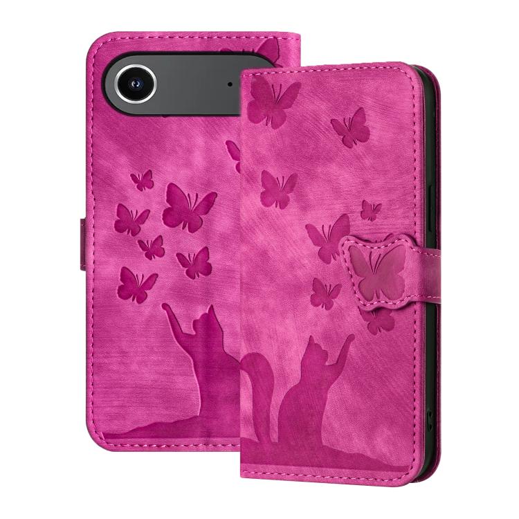 For iPhone Air Butterfly Cat Embossing Flip Leather Phone Case(Pink) - iPhone Air Cases by buy2fix | Online Shopping UK | buy2fix
