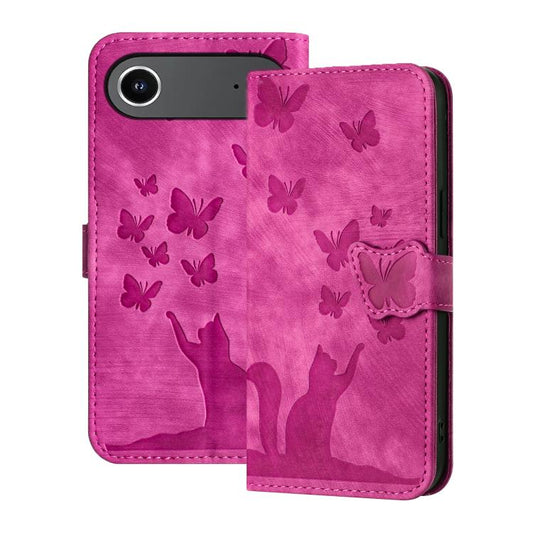 For iPhone Air Butterfly Cat Embossing Flip Leather Phone Case(Pink) - iPhone Air Cases by buy2fix | Online Shopping UK | buy2fix