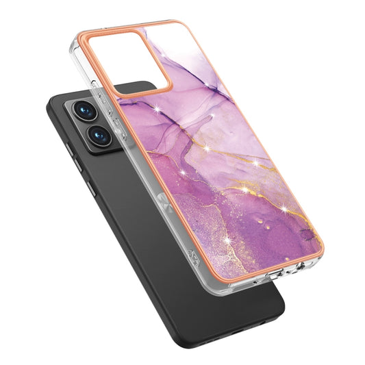 For Motorola Moto G84 Electroplating Marble Dual-side IMD Phone Case(Purple 001) by buy2fix
