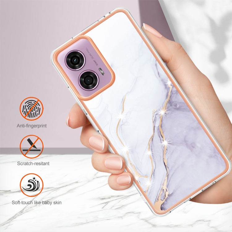For Motorola Moto G24 4G / G04 4G Electroplating Marble Dual-side IMD Phone Case(White 006) by buy2fix