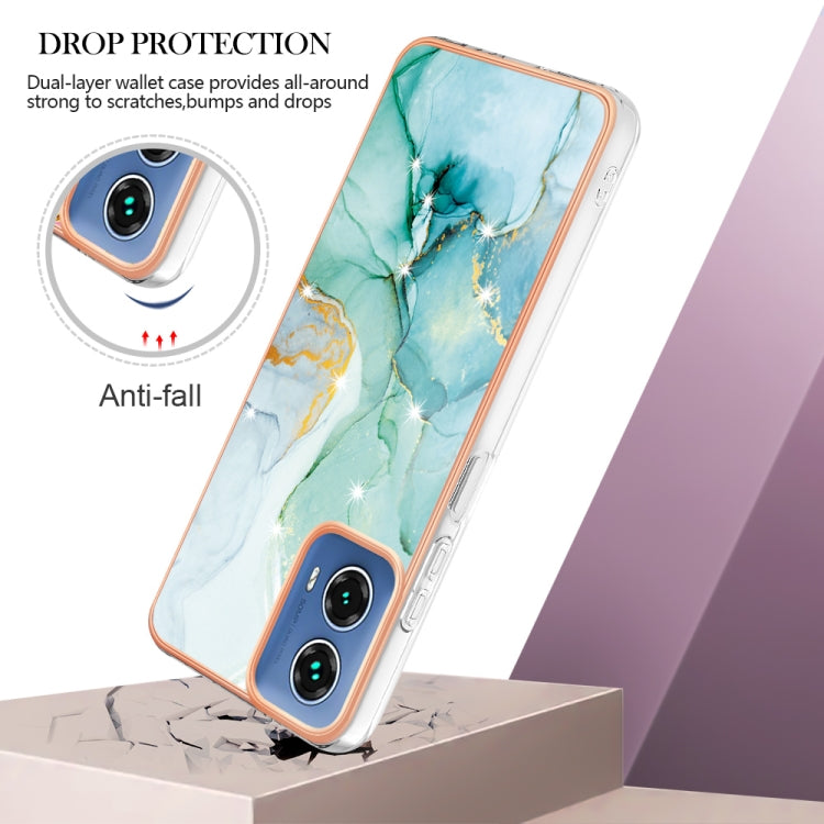 For Motorola Moto G34 Electroplating Marble Dual-side IMD Phone Case(Green 003) by buy2fix
