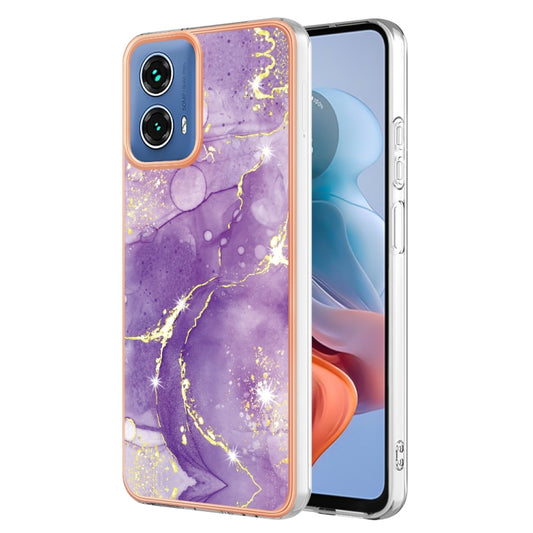 For Motorola Moto G34 Electroplating Marble Dual-side IMD Phone Case(Purple 002) by buy2fix