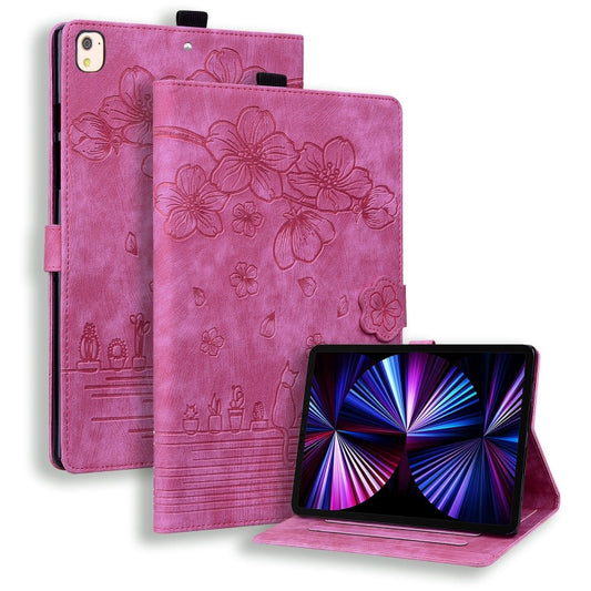 For iPad 10.2 2021 / 10.5 2019 Cartoon Sakura Cat Embossed Smart Leather Tablet Case(Rose Red) - iPad 10.2 Cases by buy2fix | Online Shopping UK | buy2fix