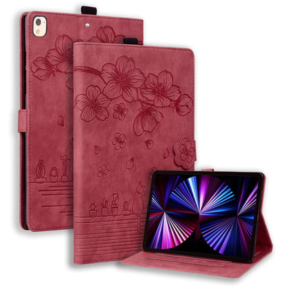 For iPad 10.2 2021 / 10.5 2019 Cartoon Sakura Cat Embossed Smart Leather Tablet Case(Red) - iPad 10.2 Cases by buy2fix | Online Shopping UK | buy2fix