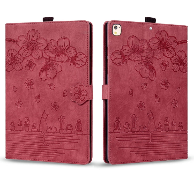 For iPad 10.2 2021 / 10.5 2019 Cartoon Sakura Cat Embossed Smart Leather Tablet Case(Red) - iPad 10.2 Cases by buy2fix | Online Shopping UK | buy2fix