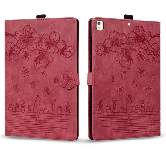 For iPad 10.2 2021 / 10.5 2019 Cartoon Sakura Cat Embossed Smart Leather Tablet Case(Red) - iPad 10.2 Cases by buy2fix | Online Shopping UK | buy2fix