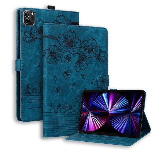 For iPad Pro 11 2022 / Air 10.9 2022 Cartoon Sakura Cat Embossed Smart Leather Tablet Case(Blue) - iPad Pro 11 (2022/2021) Cases by buy2fix | Online Shopping UK | buy2fix