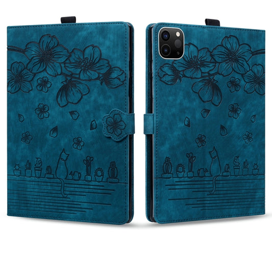 For iPad Pro 11 2022 / Air 10.9 2022 Cartoon Sakura Cat Embossed Smart Leather Tablet Case(Blue) - iPad Pro 11 (2022/2021) Cases by buy2fix | Online Shopping UK | buy2fix