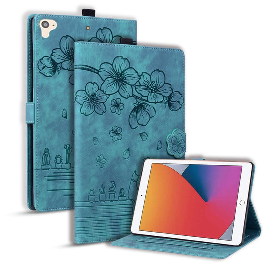 For iPad Pro 9.7 / 9.7 2018 / 2017 Cartoon Sakura Cat Embossed Smart Leather Tablet Case(Green) - iPad Pro 9.7 inch Cases by buy2fix | Online Shopping UK | buy2fix