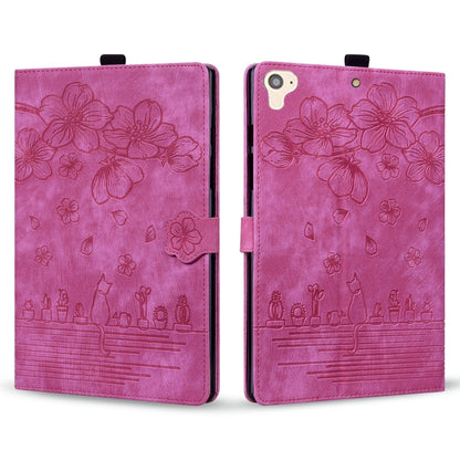 For iPad Pro 9.7 / 9.7 2018 / 2017 Cartoon Sakura Cat Embossed Smart Leather Tablet Case(Rose Red) - iPad Pro 9.7 inch Cases by buy2fix | Online Shopping UK | buy2fix