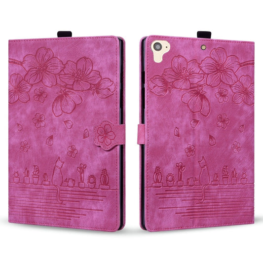 For iPad Pro 9.7 / 9.7 2018 / 2017 Cartoon Sakura Cat Embossed Smart Leather Tablet Case(Rose Red) - iPad Pro 9.7 inch Cases by buy2fix | Online Shopping UK | buy2fix