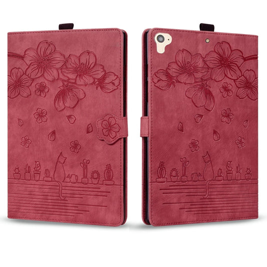 For iPad Pro 9.7 / 9.7 2018 / 2017 Cartoon Sakura Cat Embossed Smart Leather Tablet Case(Red) - iPad Pro 9.7 inch Cases by buy2fix | Online Shopping UK | buy2fix