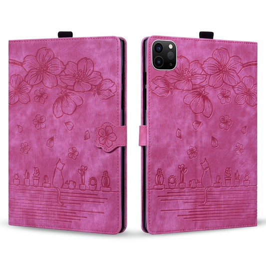 For iPad Pro 12.9 2022 / 2021 Cartoon Sakura Cat Embossed Smart Leather Tablet Case(Rose Red) - iPad Pro 12.9 (2022/2021) Cases by buy2fix | Online Shopping UK | buy2fix