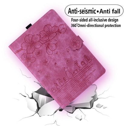 For iPad Pro 12.9 2022 / 2021 Cartoon Sakura Cat Embossed Smart Leather Tablet Case(Rose Red) - iPad Pro 12.9 (2022/2021) Cases by buy2fix | Online Shopping UK | buy2fix