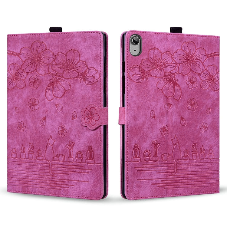 For iPad 2025 / 2022 Cartoon Sakura Cat Embossed Smart Leather Tablet Case(Rose Red) - iPad 2025 / 2022 Cases by buy2fix | Online Shopping UK | buy2fix