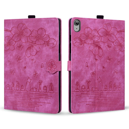 For iPad 2025 / 2022 Cartoon Sakura Cat Embossed Smart Leather Tablet Case(Rose Red) - iPad 2025 / 2022 Cases by buy2fix | Online Shopping UK | buy2fix
