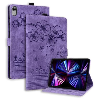 For iPad 2025 / 2022 Cartoon Sakura Cat Embossed Smart Leather Tablet Case(Purple) - iPad 2025 / 2022 Cases by buy2fix | Online Shopping UK | buy2fix