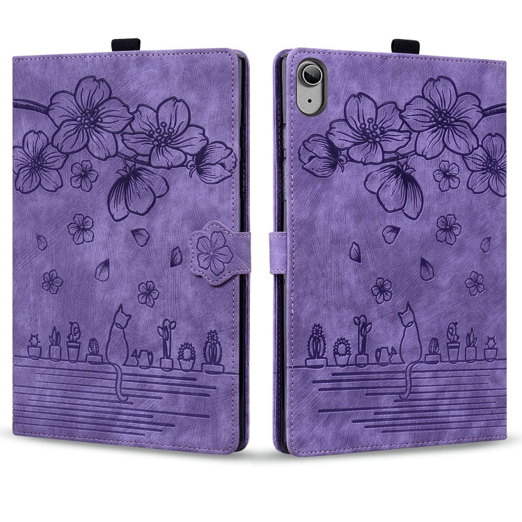 For iPad 2025 / 2022 Cartoon Sakura Cat Embossed Smart Leather Tablet Case(Purple) - iPad 2025 / 2022 Cases by buy2fix | Online Shopping UK | buy2fix