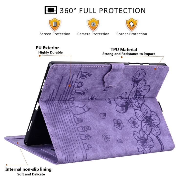 For iPad 2025 / 2022 Cartoon Sakura Cat Embossed Smart Leather Tablet Case(Purple) - iPad 2025 / 2022 Cases by buy2fix | Online Shopping UK | buy2fix