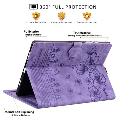 For iPad 2025 / 2022 Cartoon Sakura Cat Embossed Smart Leather Tablet Case(Purple) - iPad 2025 / 2022 Cases by buy2fix | Online Shopping UK | buy2fix