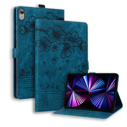 For iPad 2025 / 2022 Cartoon Sakura Cat Embossed Smart Leather Tablet Case(Blue) - iPad 2025 / 2022 Cases by buy2fix | Online Shopping UK | buy2fix