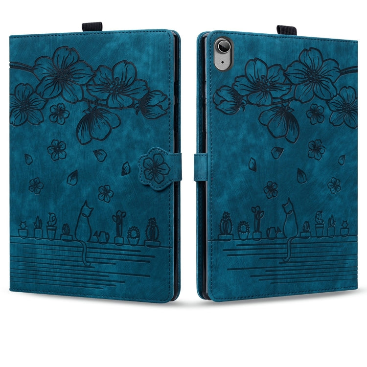 For iPad 2025 / 2022 Cartoon Sakura Cat Embossed Smart Leather Tablet Case(Blue) - iPad 2025 / 2022 Cases by buy2fix | Online Shopping UK | buy2fix
