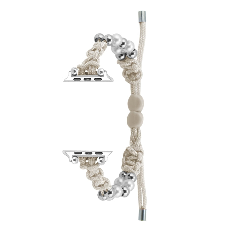 For Apple Watch Ultra 2 49mm Paracord Row Beads Drawstring Braided Watch Band(White) by buy2fix