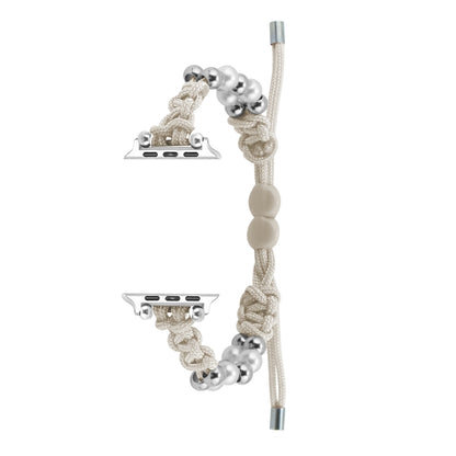 For Apple Watch Ultra 2 49mm Paracord Row Beads Drawstring Braided Watch Band(White) by buy2fix