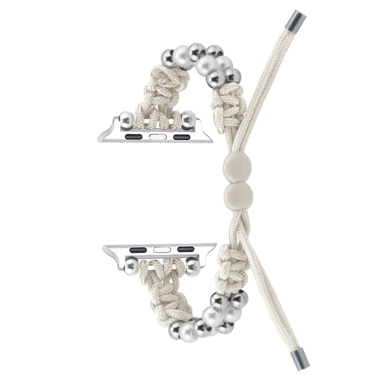 For Apple Watch Ultra 2 49mm Paracord Row Beads Drawstring Braided Watch Band(White) by buy2fix