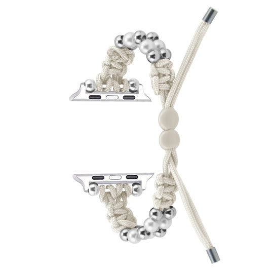 For Apple Watch Ultra 2 49mm Paracord Row Beads Drawstring Braided Watch Band(White) by buy2fix