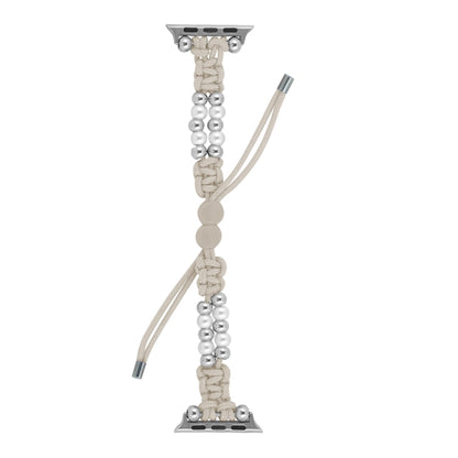 For Apple Watch Ultra 2 49mm Paracord Row Beads Drawstring Braided Watch Band(White) by buy2fix