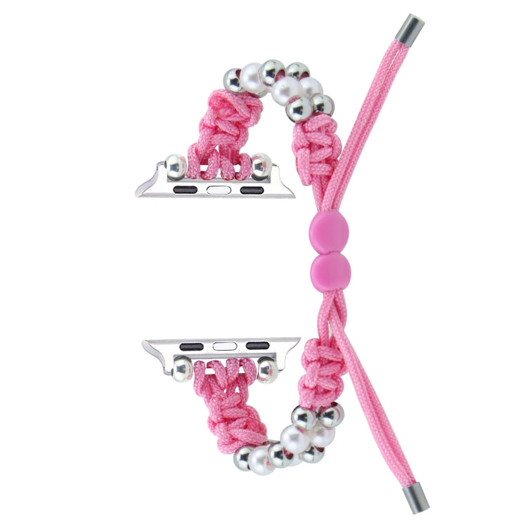 For Apple Watch Ultra 2 49mm Paracord Row Beads Drawstring Braided Watch Band(Pink) by buy2fix