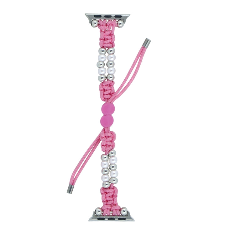 For Apple Watch Ultra 2 49mm Paracord Row Beads Drawstring Braided Watch Band(Pink) by buy2fix