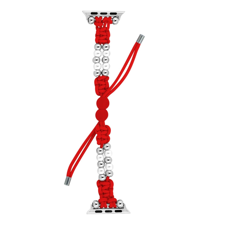 For Apple Watch Ultra 2 49mm Paracord Row Beads Drawstring Braided Watch Band(Red) by buy2fix