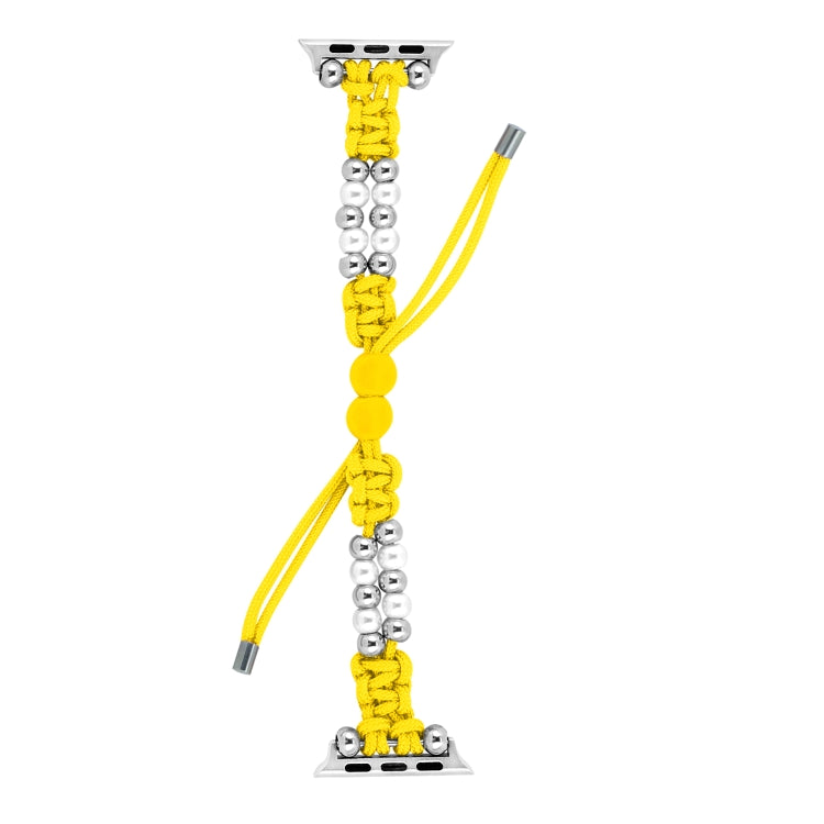 For Apple Watch Ultra 2 49mm Paracord Row Beads Drawstring Braided Watch Band(Yellow) by buy2fix