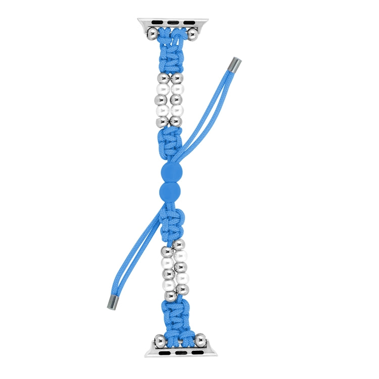 For Apple Watch Ultra 2 49mm Paracord Row Beads Drawstring Braided Watch Band(Blue) by buy2fix