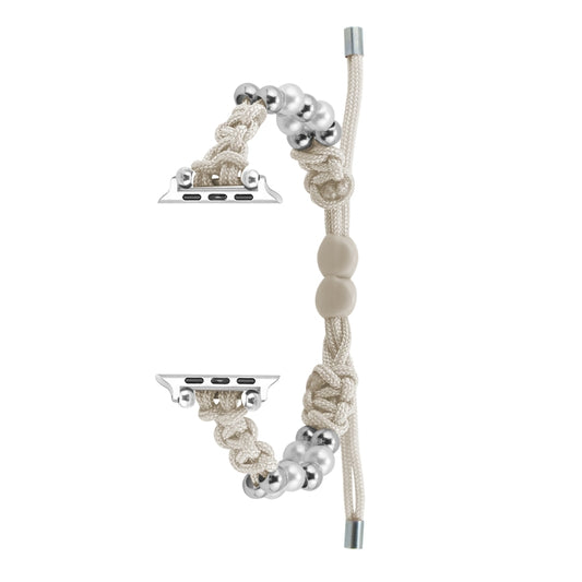 For Apple Watch Ultra 49mm Paracord Row Beads Drawstring Braided Watch Band(White) by buy2fix