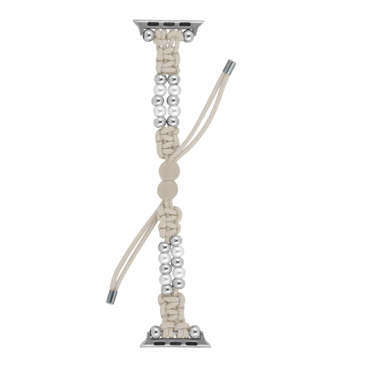 For Apple Watch Ultra 49mm Paracord Row Beads Drawstring Braided Watch Band(White) by buy2fix