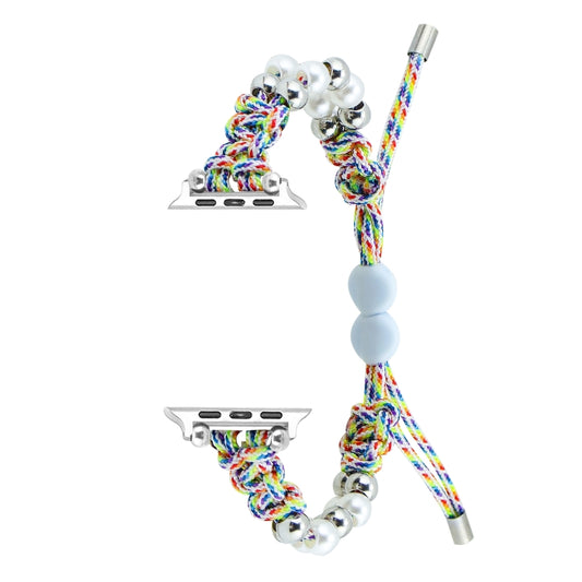 For Apple Watch Ultra 49mm Paracord Row Beads Drawstring Braided Watch Band(Rainbow) by buy2fix