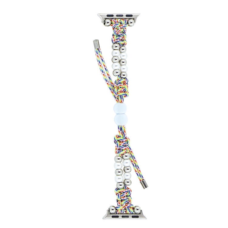 For Apple Watch Ultra 49mm Paracord Row Beads Drawstring Braided Watch Band(Rainbow) by buy2fix