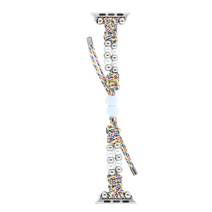 For Apple Watch Ultra 49mm Paracord Row Beads Drawstring Braided Watch Band(Rainbow) by buy2fix