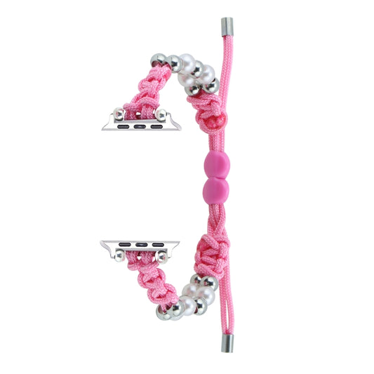 For Apple Watch Ultra 49mm Paracord Row Beads Drawstring Braided Watch Band(Pink) by buy2fix