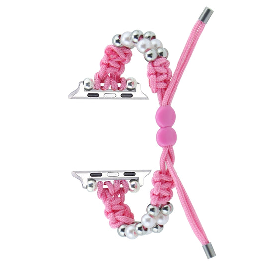 For Apple Watch Ultra 49mm Paracord Row Beads Drawstring Braided Watch Band(Pink) by buy2fix