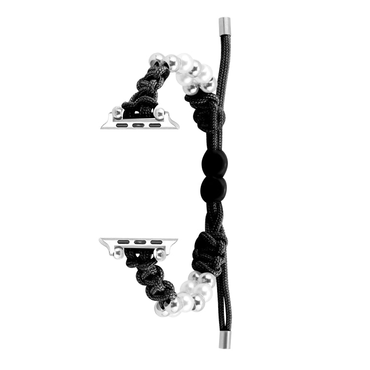 For Apple Watch Ultra 49mm Paracord Row Beads Drawstring Braided Watch Band(Black) by buy2fix