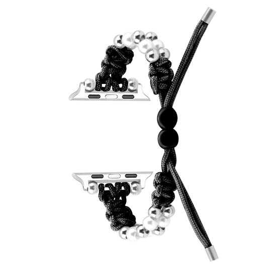 For Apple Watch Ultra 49mm Paracord Row Beads Drawstring Braided Watch Band(Black) by buy2fix